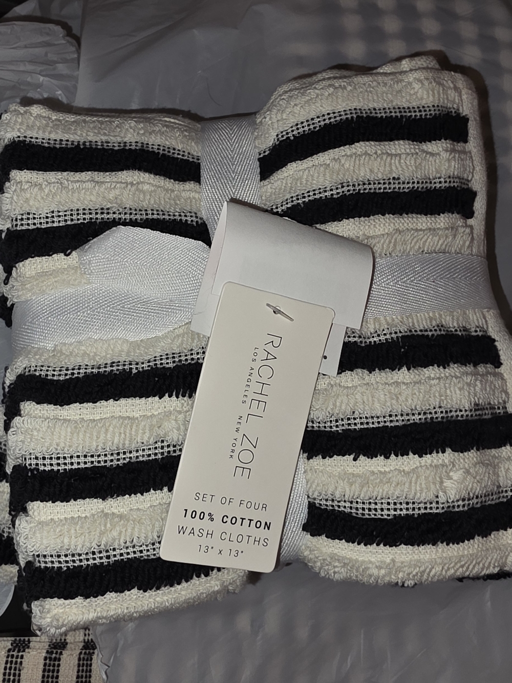 Rachel Zoe Black & Cream Striped Cotton Wash Cloths - Set of Four